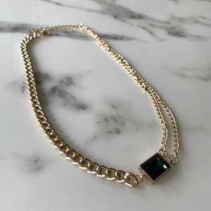 Gold plated emerald two chain necklace